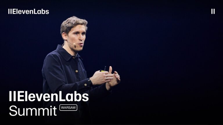 Mati Staniszewski di ElevenLabs parla sul palco dell'ElevenLabs Summit a Varsavia.