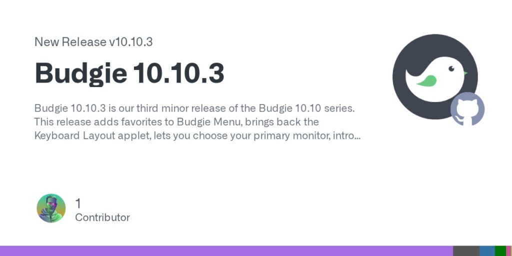 Logo ufficiale di Budgie con testo relativo alla release 10.10.3.