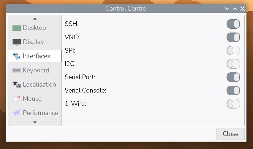 Schermata del Control Centre con l'opzione per attivare il server SSH su Raspberry Pi OS.
