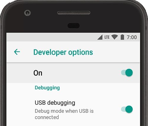Schermata delle impostazioni di Android che mostra l'opzione USB debugging attiva sotto la voce Debugging.