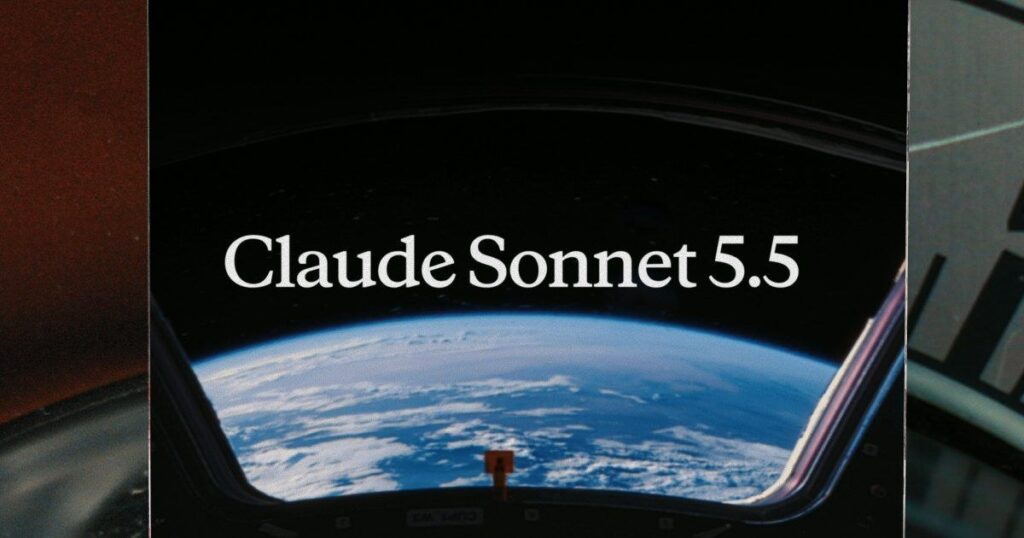 Scritta Claude Sonnet 5.5 sovrimpressa alla vista della Terra dallo spazio