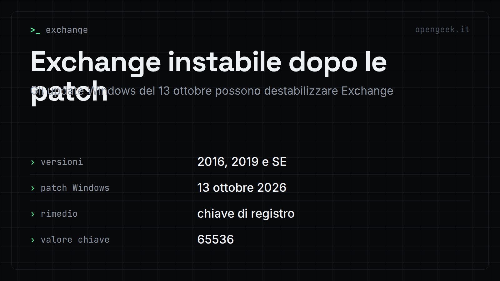 Exchange instabile dopo le patch: Gli update Windows del 13 ottobre possono destabilizzare Exchange