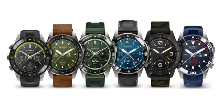 I sei modelli di smartwatch Garmin MARQ di terza generazione disposti in fila
