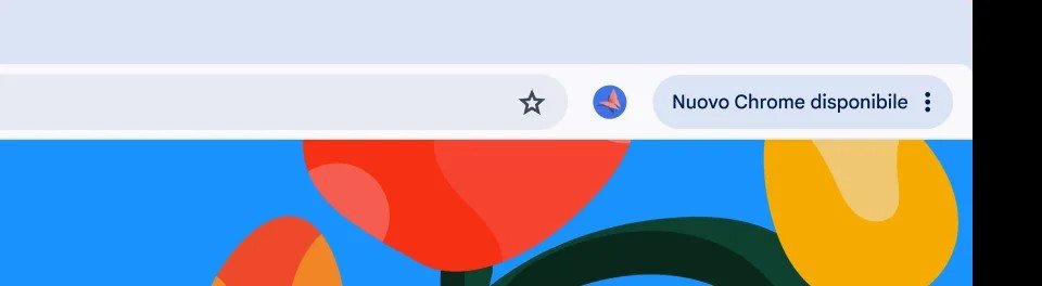Schermata della barra degli strumenti di Chrome con l'avviso Nuovo Chrome disponibile in alto a destra.