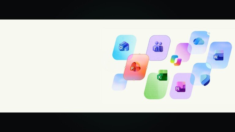 Icone colorate in stile Fluent delle applicazioni Microsoft 365, tra cui OneDrive, Word ed Excel.