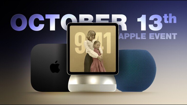Render di uno smart hub Apple con display, Apple TV e HomePod mini.