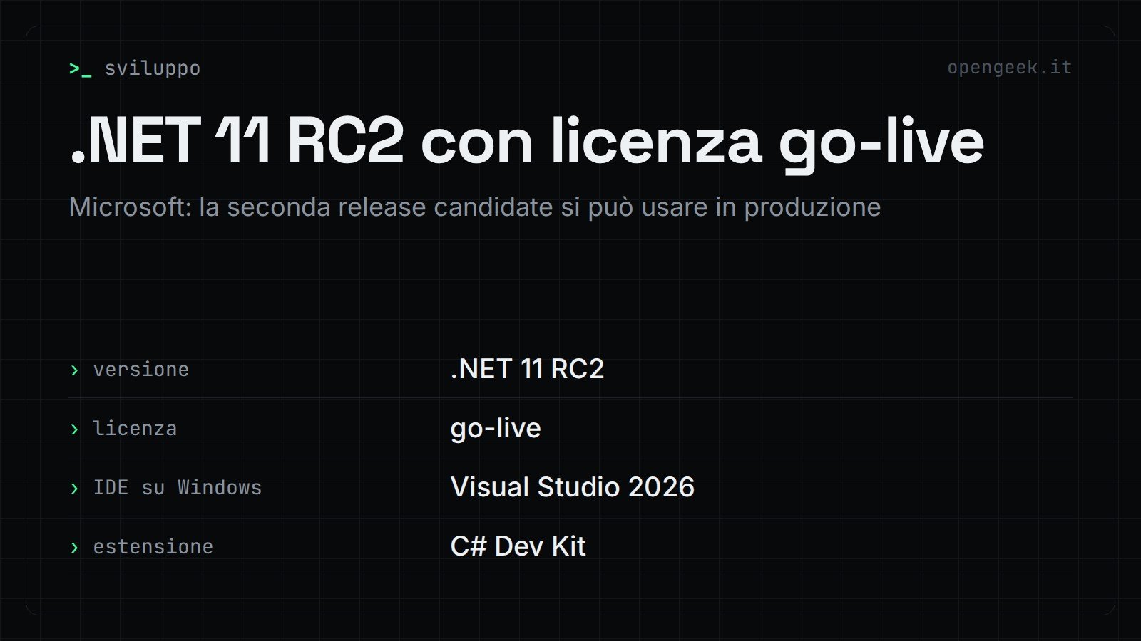 .NET 11 RC2 con licenza go-live: Microsoft: la seconda release candidate si può usare in produzione