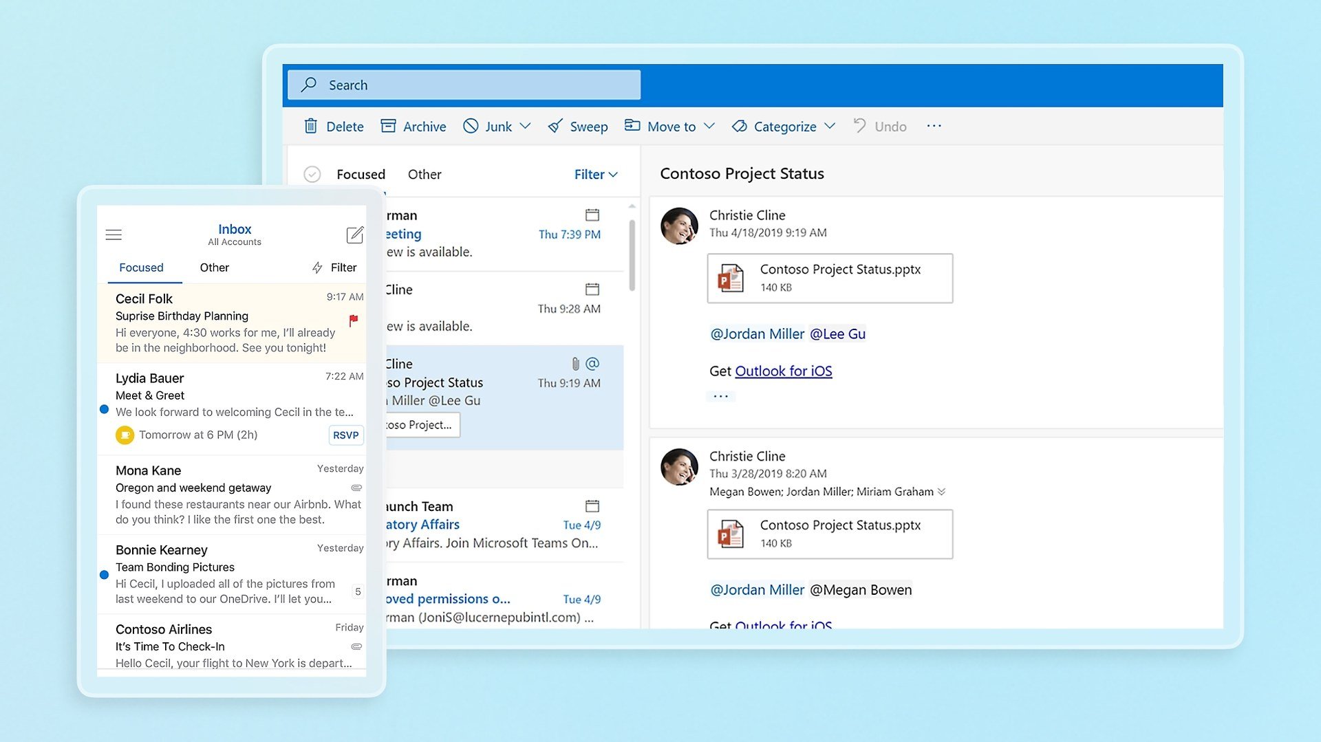 Interfaccia utente web e mobile di Microsoft Outlook ed Exchange.