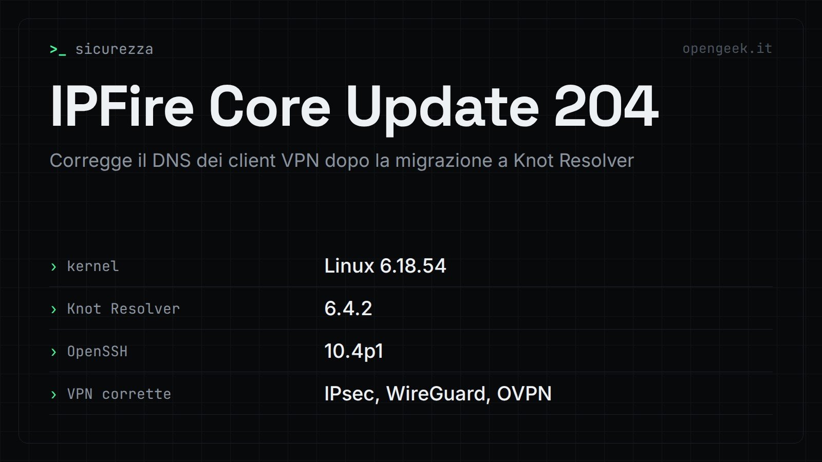 IPFire Core Update 204: Corregge il DNS dei client VPN dopo la migrazione a Knot Resolver