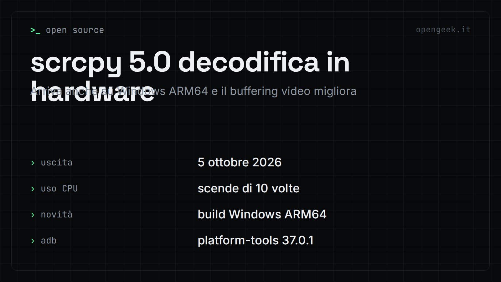 scrcpy 5.0 decodifica in hardware: Arriva anche su Windows ARM64 e il buffering video migliora