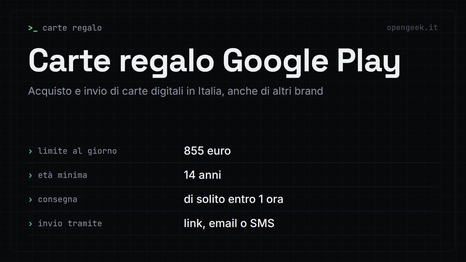 Carte regalo Google Play: Acquisto e invio di carte digitali in Italia, anche di altri brand