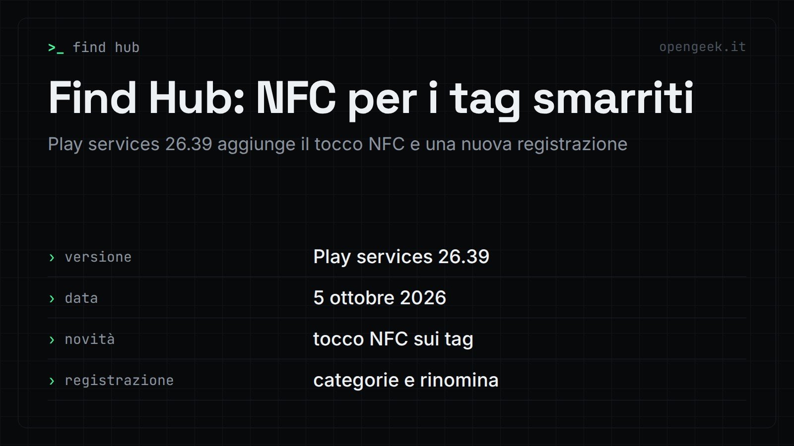 Find Hub: NFC per i tag smarriti: Play services 26.39 aggiunge il tocco NFC e una nuova registrazione