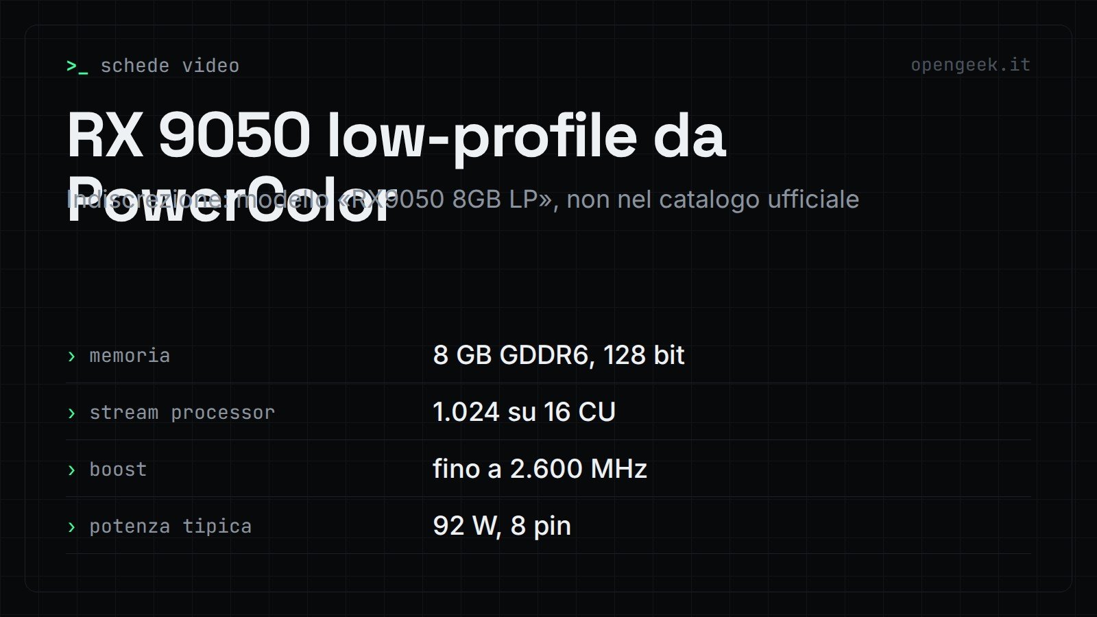 RX 9050 low-profile da PowerColor: Indiscrezione: modello «RX9050 8GB LP», non nel catalogo ufficiale
