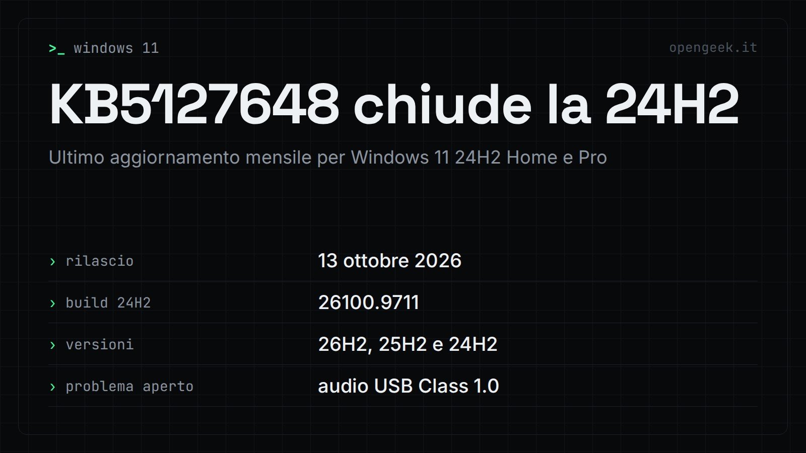KB5127648 chiude la 24H2: Ultimo aggiornamento mensile per Windows 11 24H2 Home e Pro