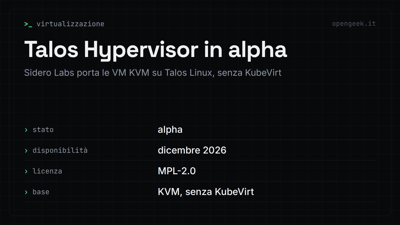 Talos Hypervisor in alpha: Sidero Labs porta le VM KVM su Talos Linux, senza KubeVirt