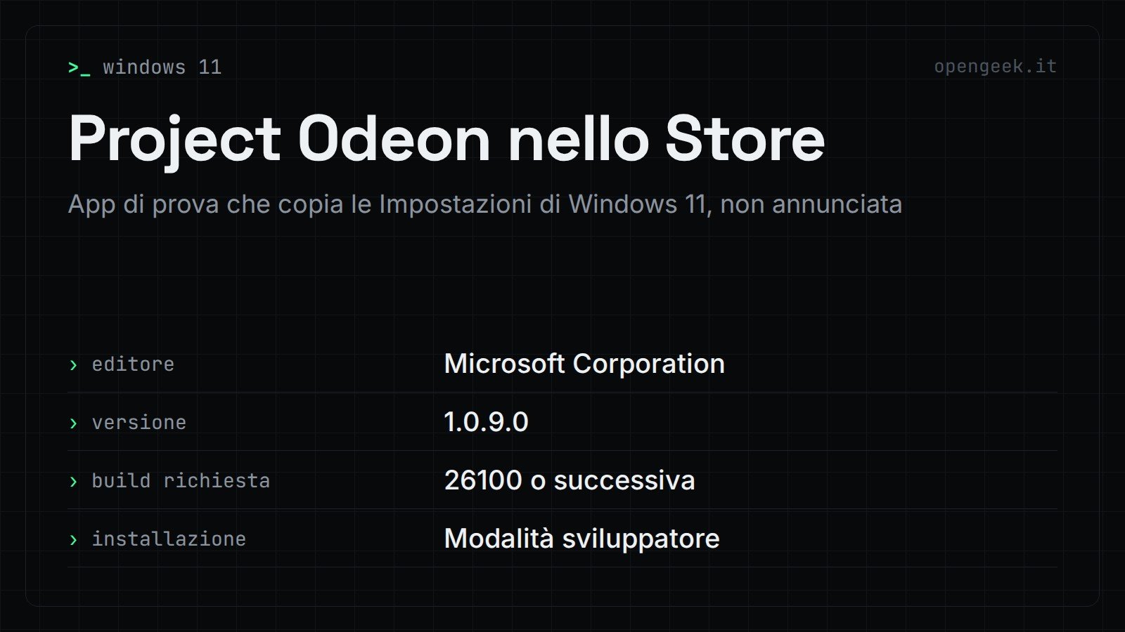 Project Odeon nello Store: App di prova che copia le Impostazioni di Windows 11, non annunciata