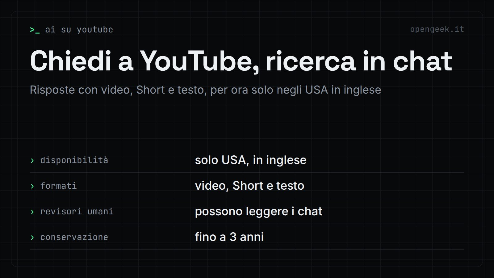 Chiedi a YouTube, ricerca in chat: Risposte con video, Short e testo, per ora solo negli USA in inglese