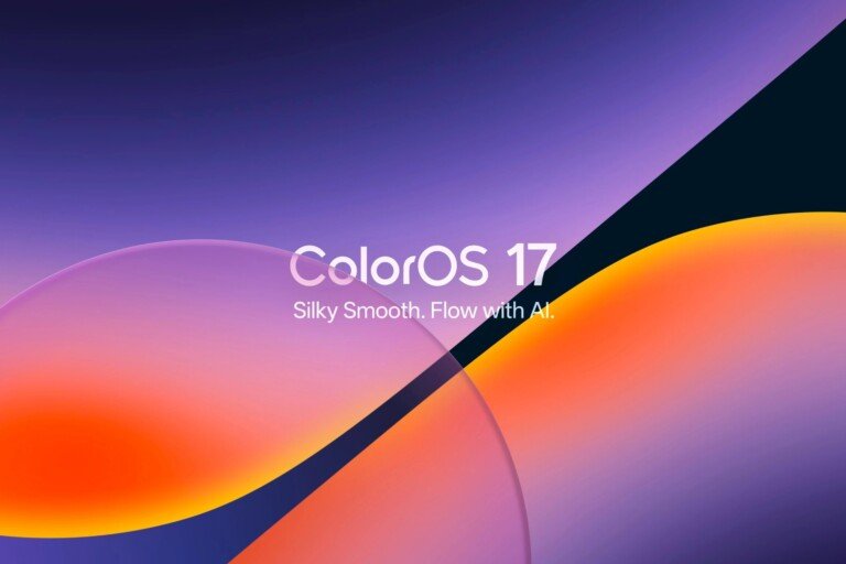 Grafica ufficiale ColorOS 17 con lo slogan Silky Smooth. Flow with AI su sfondo sfumato.
