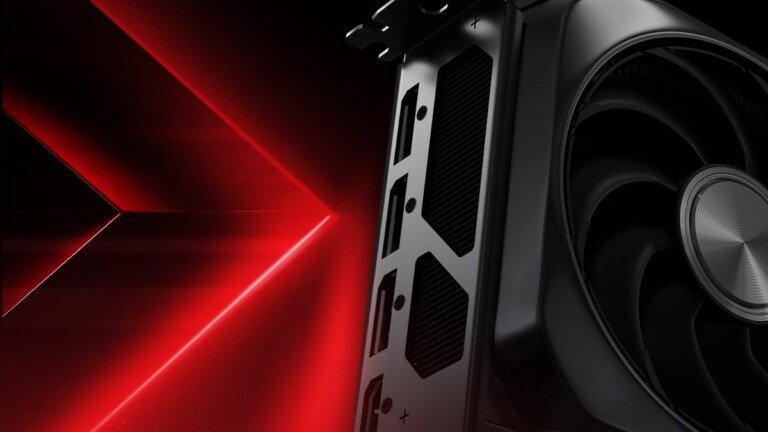 Dettaglio delle porte di uscita e della ventola di una scheda grafica AMD Radeon