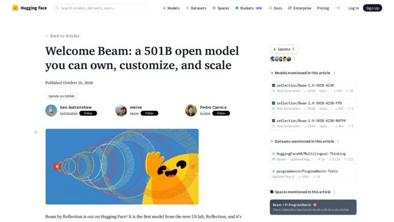Reflection Beam su Hugging Face: modello aperto da 501B con licenza Apache 2.0