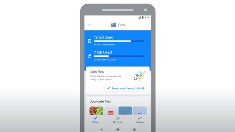 Schermata dell'applicazione Files by Google su uno smartphone con l'opzione per liberare spazio.