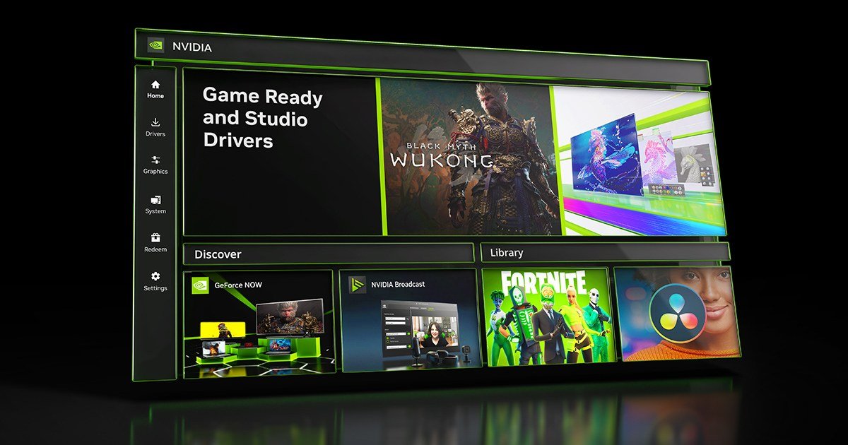 Render 3D dell'interfaccia grafica dell'applicazione ufficiale NVIDIA App