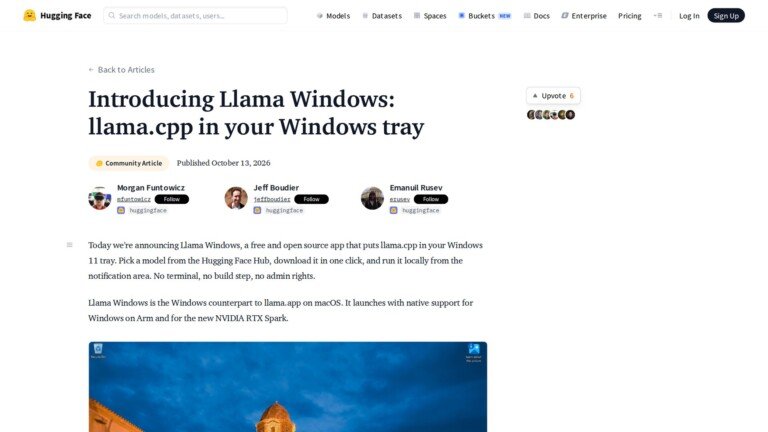 Articolo ufficiale su Hugging Face intitolato Introducing Llama Windows.