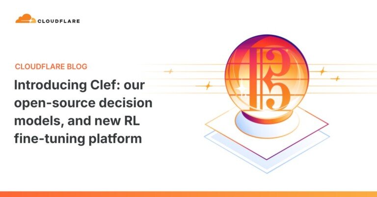 Grafica ufficiale Cloudflare con il titolo dell'annuncio di Clef e una chiave musicale in una sfera di cristallo.