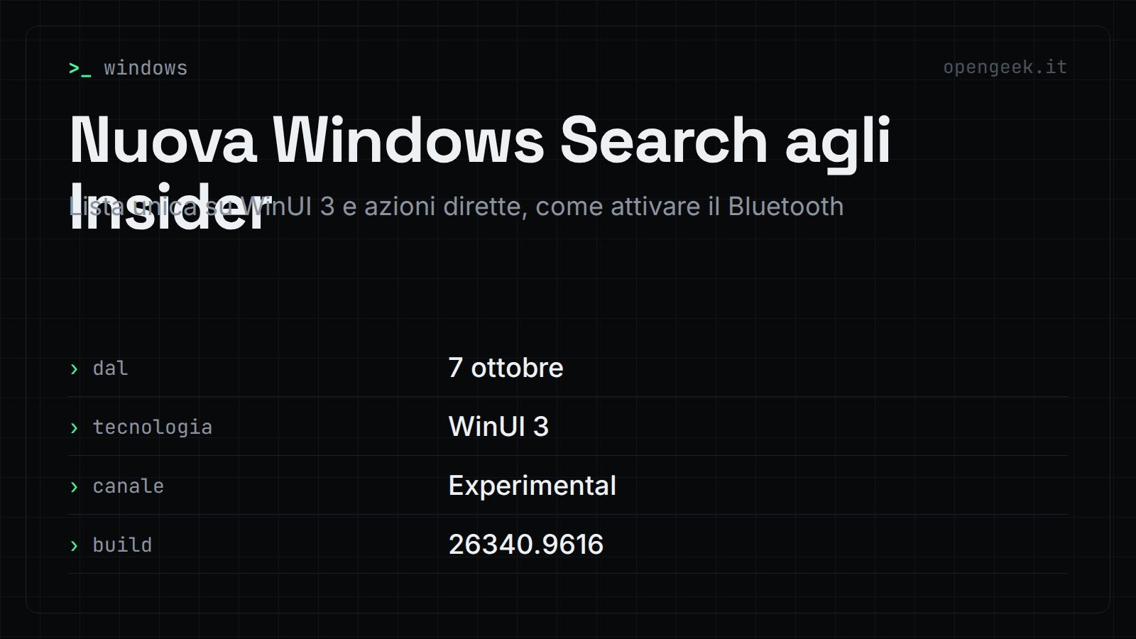 Nuova Windows Search agli Insider: Lista unica su WinUI 3 e azioni dirette, come attivare il Bluetooth