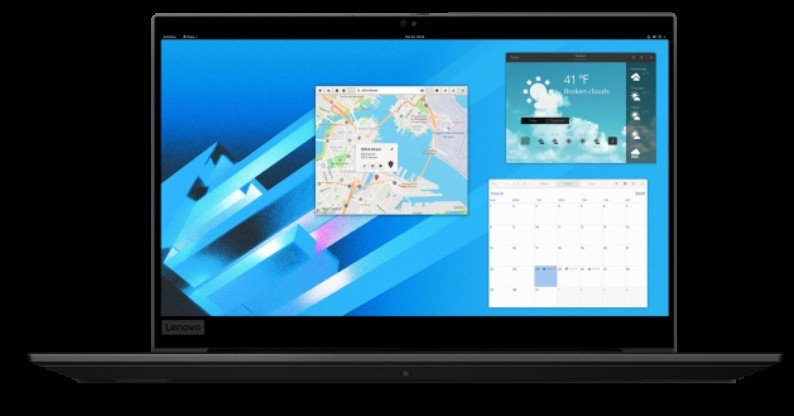 Laptop che mostra il desktop di Fedora Workstation Live con varie finestre aperte.