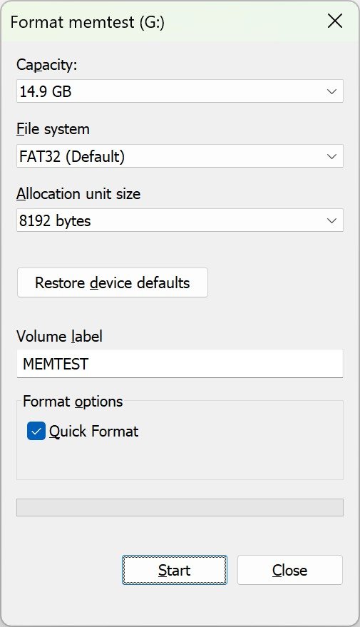 Schermata della finestra di formattazione di Windows per un unita USB.