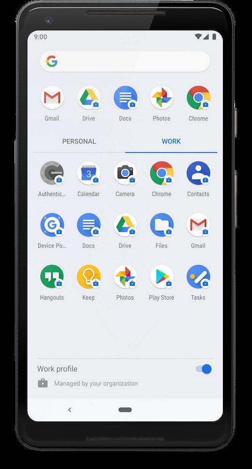 Drawer delle applicazioni di Android con le icone di Google Play Store, Gmail, Drive e Chrome.