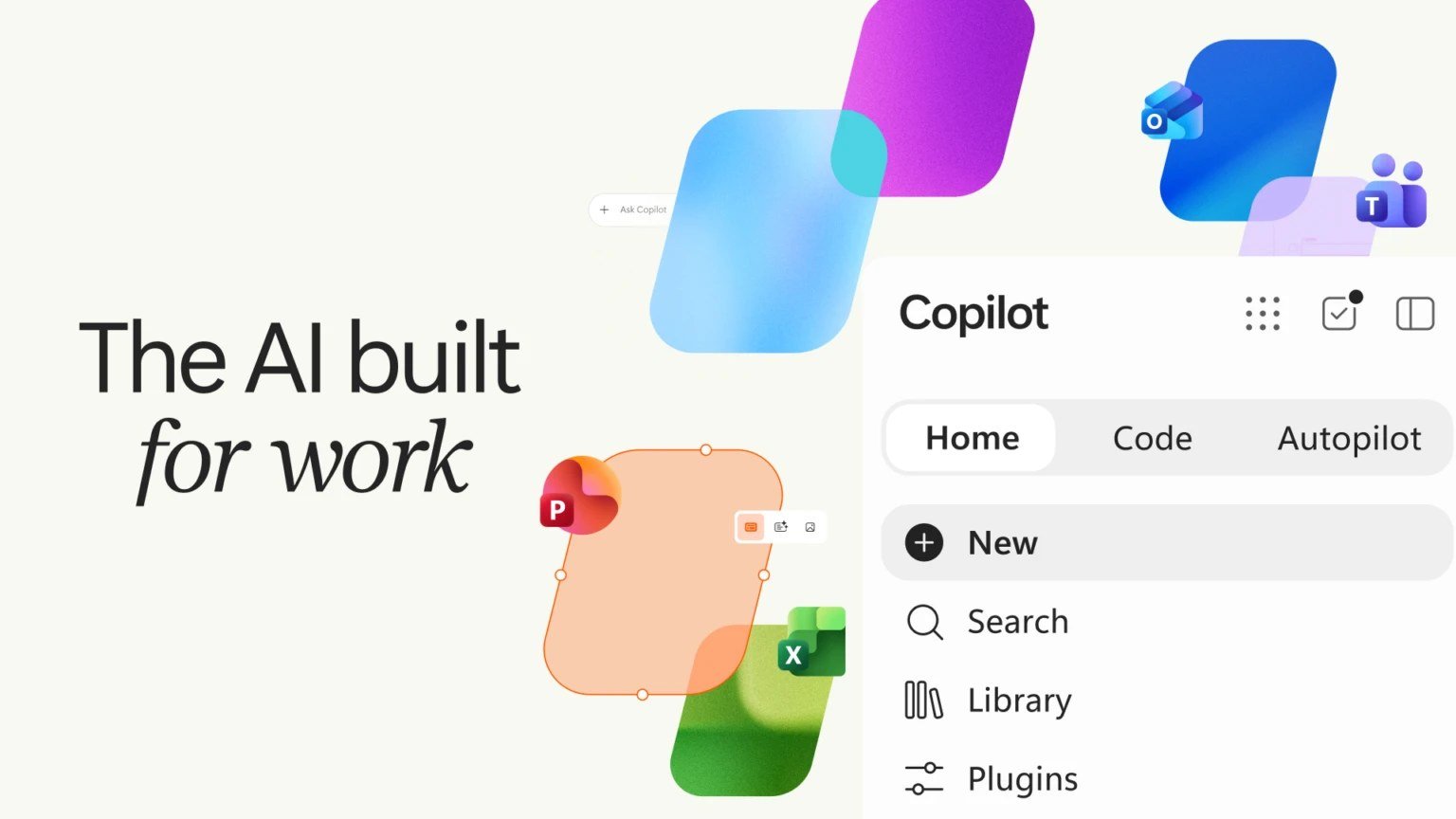 Grafica Microsoft con il logo Copilot e le icone delle applicazioni Office come Excel e PowerPoint.