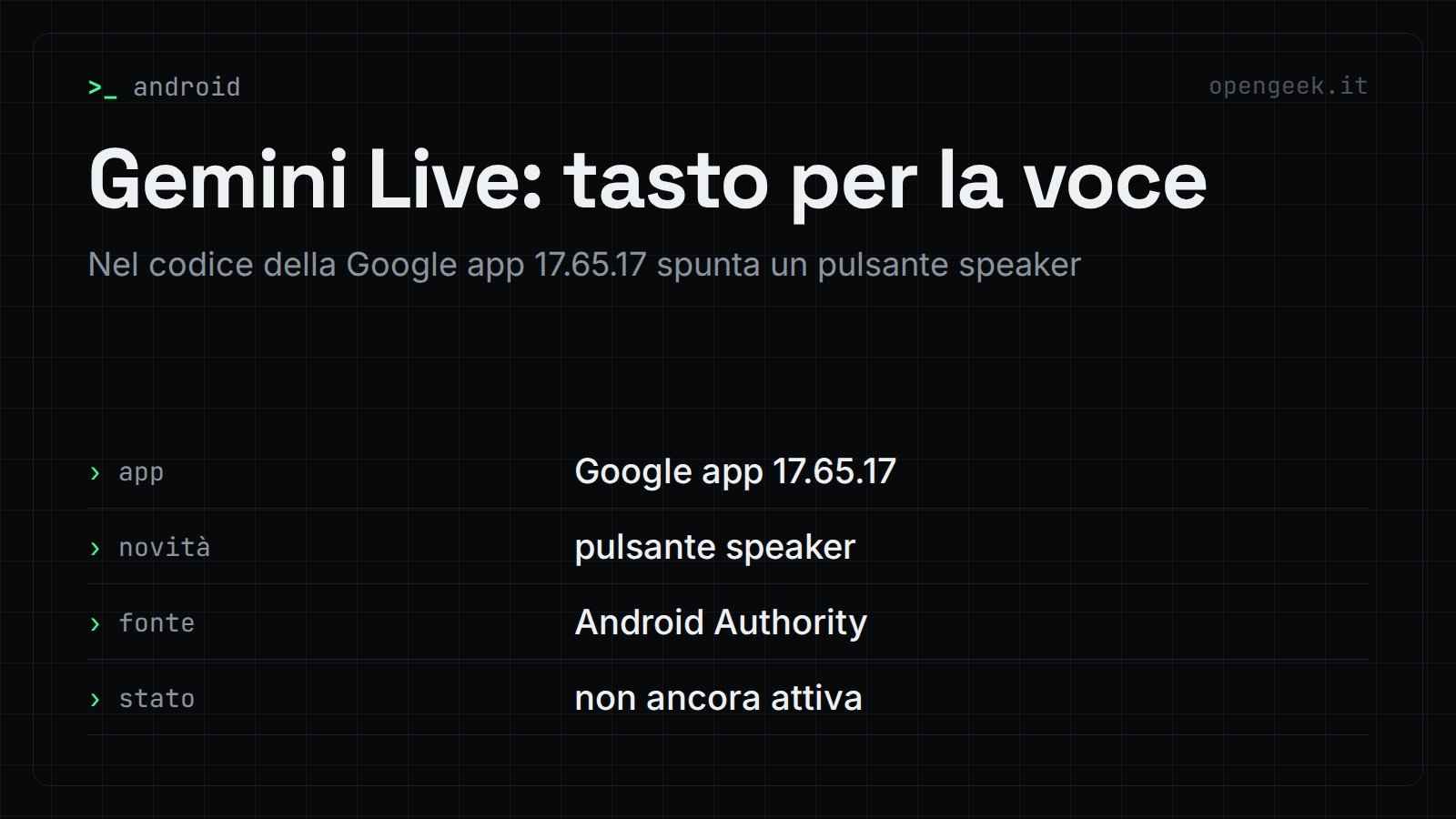 Gemini Live: tasto per la voce: Nel codice della Google app 17.65.17 spunta un pulsante speaker