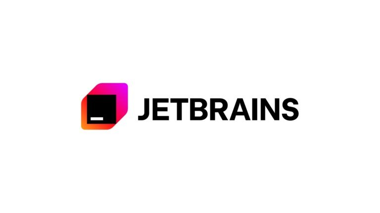 Logo aziendale di JetBrains con icona quadrata colorata su sfondo bianco