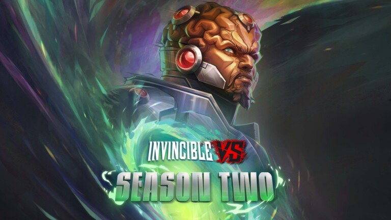 Illustrazione di Angstrom Levy di Invincible VS con la scritta Season Two su sfondo verde.