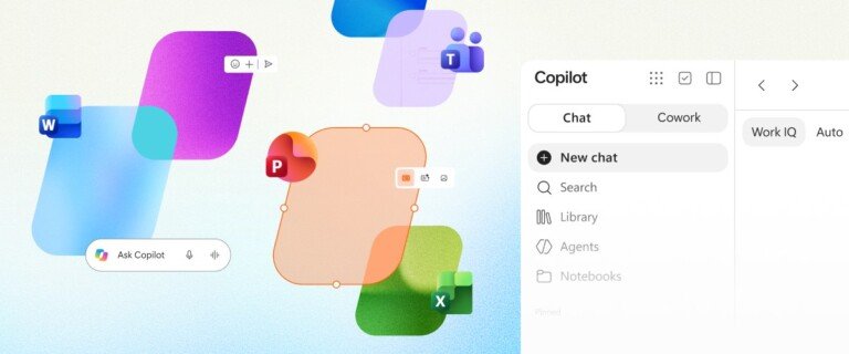 Grafica di Microsoft Copilot con le icone di Word, Excel, PowerPoint e Teams.