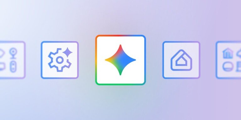 Grafica ufficiale Google con l'icona colorata di Gemini affiancata dal logo di Google Home.