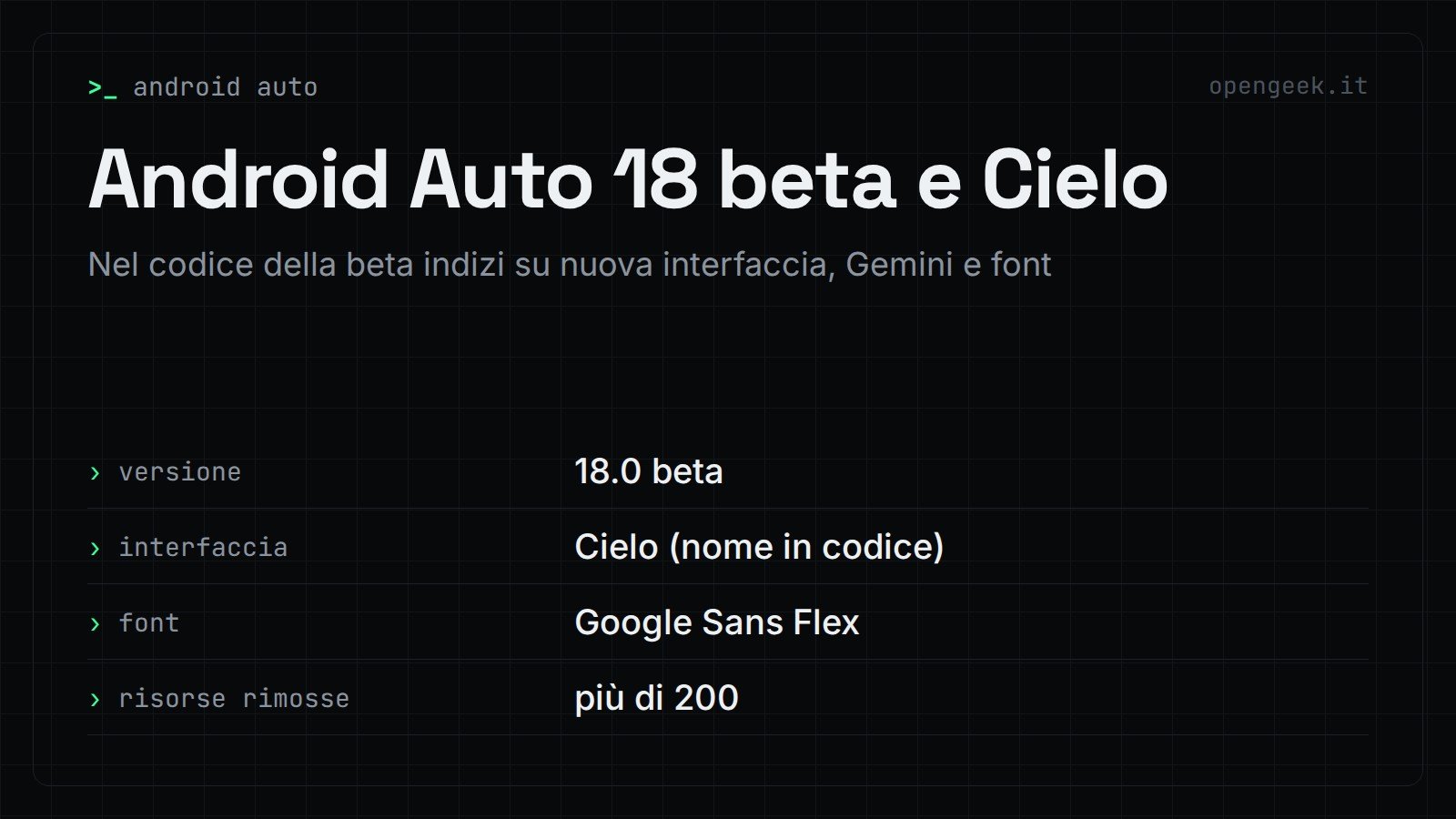 Android Auto 18 beta e Cielo: Nel codice della beta indizi su nuova interfaccia, Gemini e font