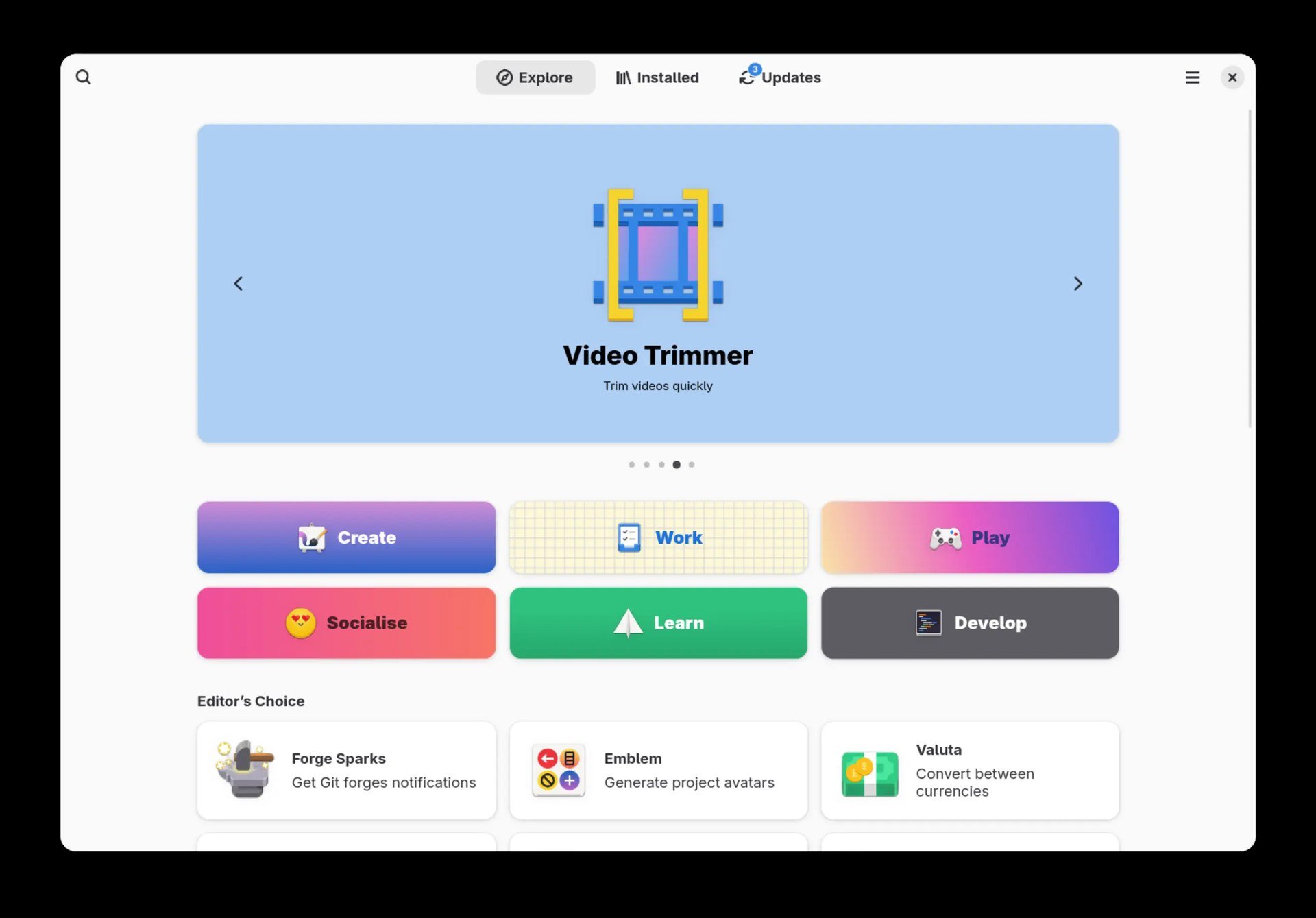 Schermata dello store di applicazioni di Fedora con categorie di software.