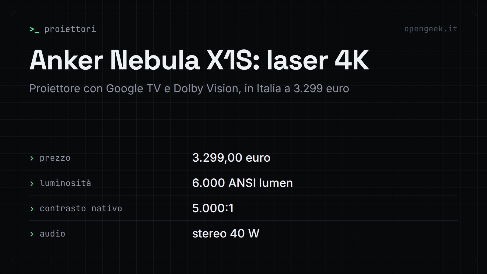Anker Nebula X1S: laser 4K: Proiettore con Google TV e Dolby Vision, in Italia a 3.299 euro