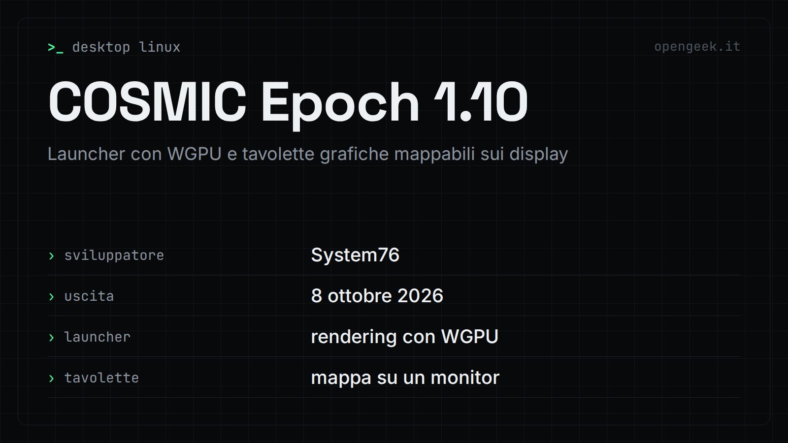 COSMIC Epoch 1.10: Launcher con WGPU e tavolette grafiche mappabili sui display