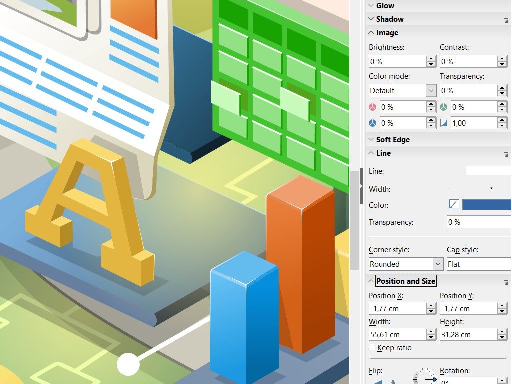 Pannello di LibreOffice con le opzioni Posizione e Dimensione per regolare i parametri degli oggetti grafici.