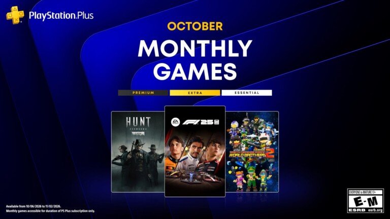 Banner ufficiale PlayStation Plus di ottobre con Hunt Showdown, F1 25 e Earth Defense Force.